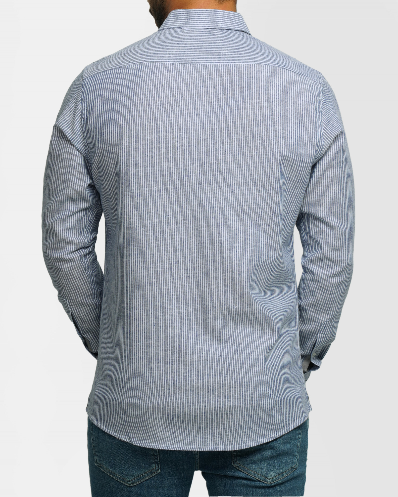 پیراهن آستین بلند راه راه مردانه آبی 24166179