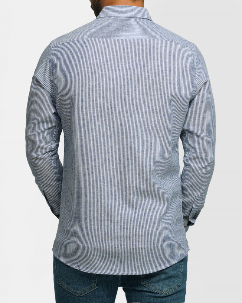 پیراهن آستین بلند راه راه مردانه آبی 24166179