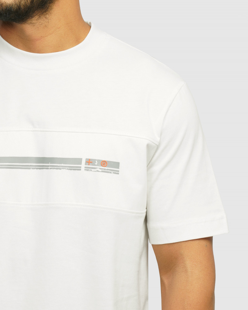 تیشرت طرح دار یقه گرد آستین کوتاه مردانه سفید 24296907